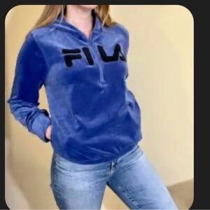 FILA Blue Velour Hooded Pullover - Women's Top small